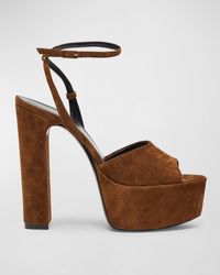 Saint Laurent - Jodie Suede Ankle-Strap Platform Sandals - Lyst