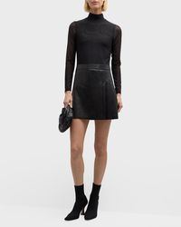 Alice + Olivia - Chara Long-Sleeve Vegan Leather Pleated Mini Dress - Lyst