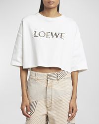 Loewe - X Paula Ibiza Raffia Logo Crop T-Shirt - Lyst