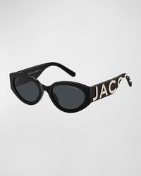 Marc Jacobs - Embossed Logo Acetate Oval Sunglasses - Lyst