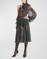 Dolce & Gabbana - Coriander Peak Polka-Dot Chiffon One-Shoulder Bow Midi Dress - Lyst