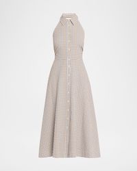 Veronica Beard Mackey Gingham Halter Midi Dress in Natural