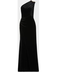 Shoshanna - Ola Pleated One-Shoulder Stretch Velvet Gown - Lyst
