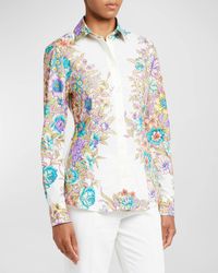 Etro - Bouquet Floral-print Long-sleeve Slim-fit Cotton Shirt - Lyst