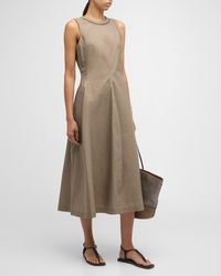 Brunello Cucinelli - Techno Cotton Popeline Midi Dress With Monili Collar Detail - Lyst