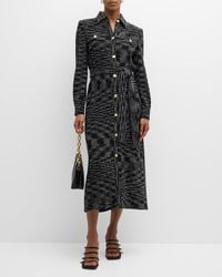 Misook - Belted Button-down Tweed Knit Midi Dress - Lyst