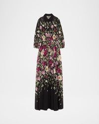 Teri Jon - Floral-Print Chiffon Shirt Gown - Lyst
