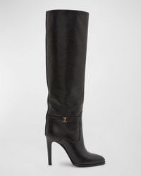 Saint Laurent - Diane Leather Buckle Knee Boots - Lyst