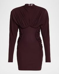Stella McCartney - Pleated High-Neck Long-Sleeve Mini Dress - Lyst