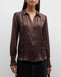 PAIGE - Kaitlin Printed Button-Front Silk Top - Lyst