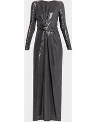 Kate Barton - Long-Sleeve Draped Sequin Gown - Lyst