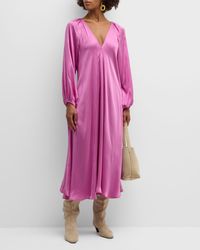 Xirena - Celestine Draped Raglan-Sleeve Silk Midi Dress - Lyst
