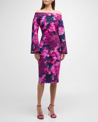 La Petite Robe Di Chiara Boni - Off-shoulder Floral-print Bodycon Midi Dress - Lyst