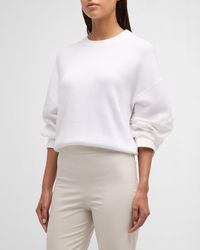 Brunello Cucinelli - Cotton Ribbed Crewneck With Organza Sleeve Detail - Lyst