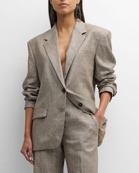 Brunello Cucinelli - Metallic Linen Single-breasted Blazer Jacket - Lyst