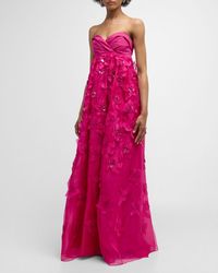 Carolina Herrera - Embellished Floral Applique Gown With Wrap Front - Lyst