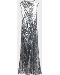 LAPOINTE - Draped Sequined Mesh Sleeveless Gown - Lyst