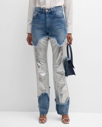Brandon Maxwell - The Cortlandt Denim Pants With Metallic Leather Detail - Lyst