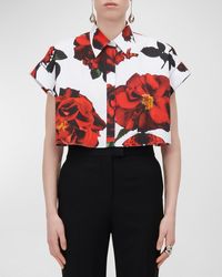 Alexander McQueen - Floral-Print Short-Sleeve Crop Collared Shirt - Lyst
