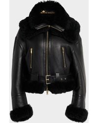 Moose Knuckles - Mtd Leather Biker Jacket With Shearling Trim - Lyst