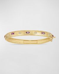 Tanya Farah - 18k Yellow Gold Pink Sapphire And Diamond Bangle Bracelet - Lyst