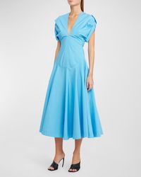 Ferragamo - Plunging Cap-Sleeve Organic Poplin Midi Dress - Lyst