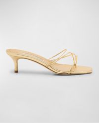 Manolo Blahnik - Strappy Metallic Leather Slide Sandals - Lyst