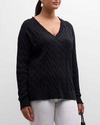 Minnie Rose - Plus Size Frayed Cable-Knit Sweater - Lyst