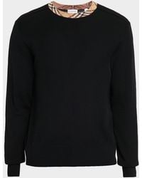 Burberry - Apos;S Check-Trim Wool Crewneck Sweater - Lyst