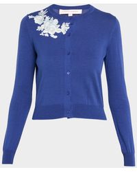 Carolina Herrera - Floral Embroidered Crewneck Cardigan - Lyst