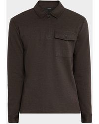 Vince - Herringbone Cotton-Blend Zip Polo Shirt - Lyst