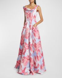 Talbot Runhof - Floral Jacquard Off-The-Shoulder Gown - Lyst
