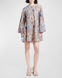 Etro - Embroidered Floral Lace Bell-sleeve Mini Dress - Lyst