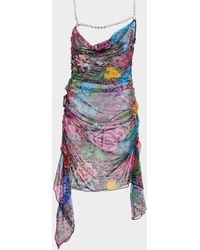 Area - Crystal Strappy Ruched Tulle Mini Dress - Lyst