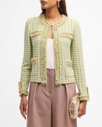Misook - Fringe Trim Soft Tweed Knit Crop Jacket - Lyst