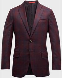 Isaia - Burgundy Plaid Check Sports Jacket - Lyst