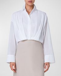 Akris - Cotton Voile Button-Front Blouse With Pleated Waist - Lyst