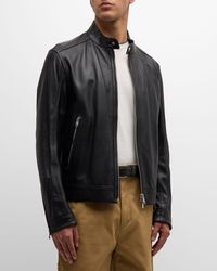 BOSS - Grained Leather Jacket - Lyst