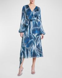 Santorelli - Vanna Abstract-Print Blouson-Sleeve Midi Dress - Lyst