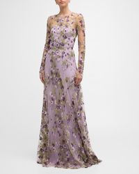 Naeem Khan - Embroidered Floral Gown With Sheer Overlay - Lyst