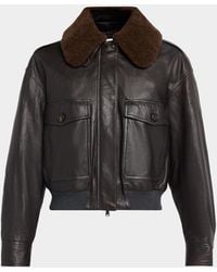 Brunello Cucinelli - Waxed Leather Aviator Jacket With Lamb Shearling Collar - Lyst