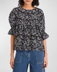 Merlette - Sol Floral-print Puff-sleeve Cotton Lawn Top - Lyst