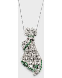 NM Estate - Estate Heller Rose Platinum Diamond And Calibre Emerald Flexible Bow Pendant Necklace - Lyst