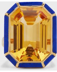 Goshwara - 18k Yellow Gold Emerald-cut Ring With Citrine And Lapis Lazuli - Lyst