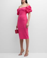 La Petite Robe Di Chiara Boni - Gavril Off-Shoulder Puff-Sleeve Midi Dress - Lyst