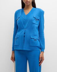 Misook - Tailored Metallic Accent Ribbed Flat Knit Jacket - Lyst
