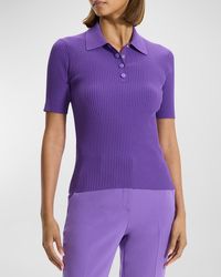 Theory - Ribbed Compact Crepe Short-Sleeve Polo Shirt - Lyst