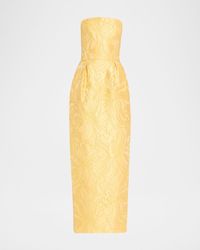Monique Lhuillier - Strapless Floral Jacquard Pleated Ankle Dress - Lyst