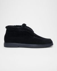 Santoni - Fortune Shearling Suede Loafer Booties - Lyst