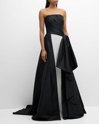 Pamella Roland - Draped Taffeta Bow Gown With Crepe Column Skirt - Lyst